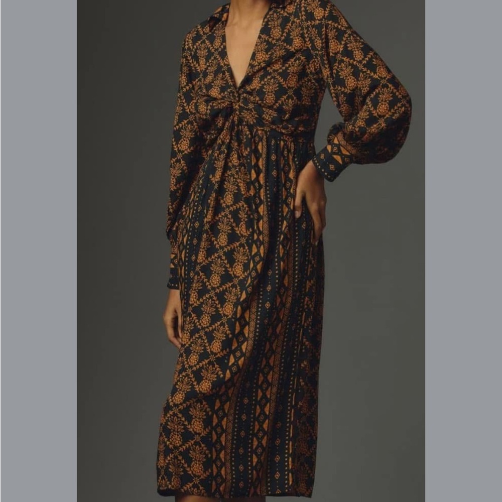 Amazing Elegant Farm Rio Black and Orange Patterned Dress NWT